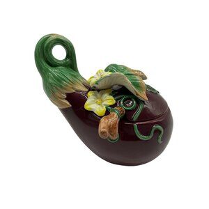 Fitz and Floyd Eggplant Condiment Jar with Lid and Spoon Collectible Serveware